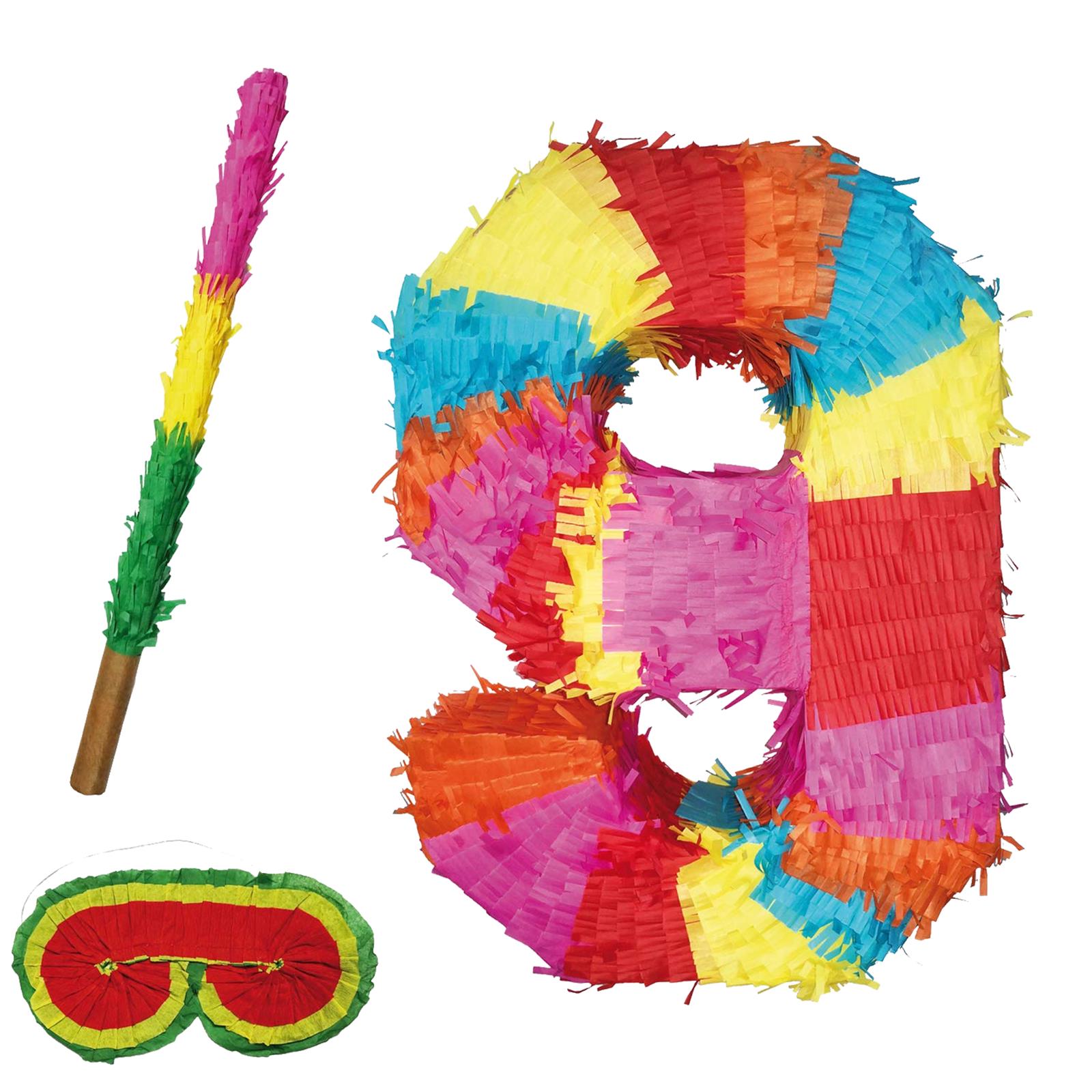 Pinata numbers set 0-9 + stick + eye mask children's birthday punch pinata 16.68 x 13.77 x 3.14 inches decoration birthday decoration (9)
