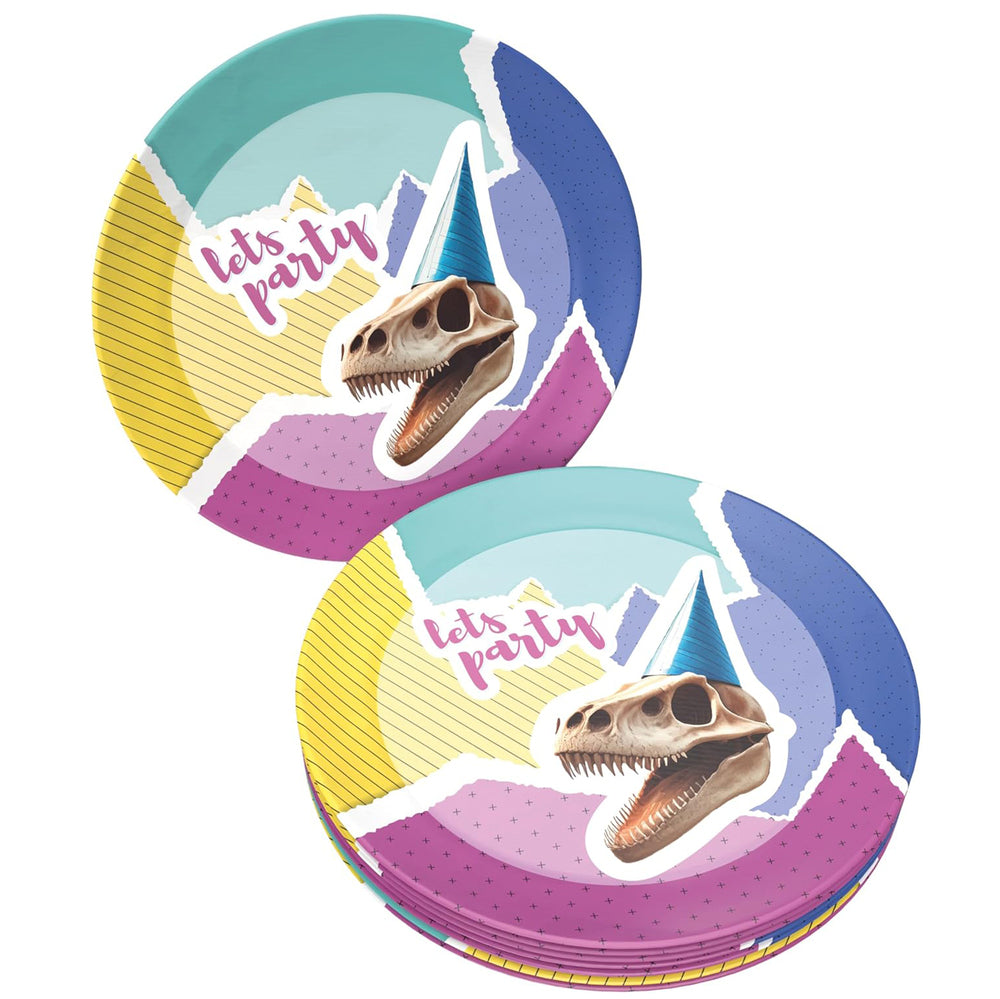 Dino skeleton plates 9 in. multicolored 8 pack