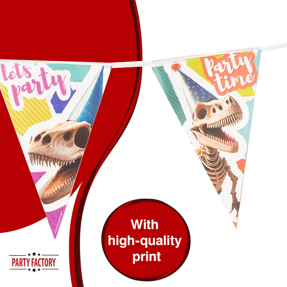 Dino skeleton pennant banner 16 ft party garland multicolored 2