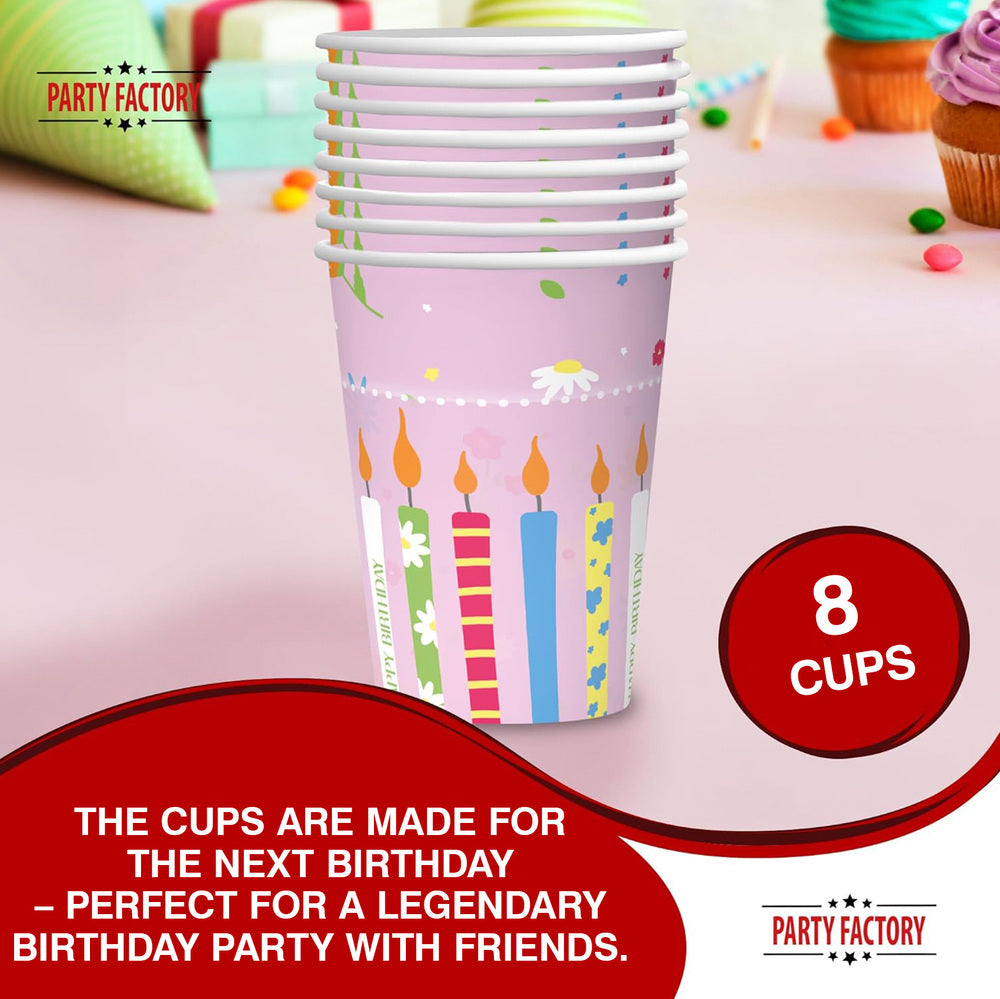 Paper cups Happy Birthday pink 8 oz 8 pack 3