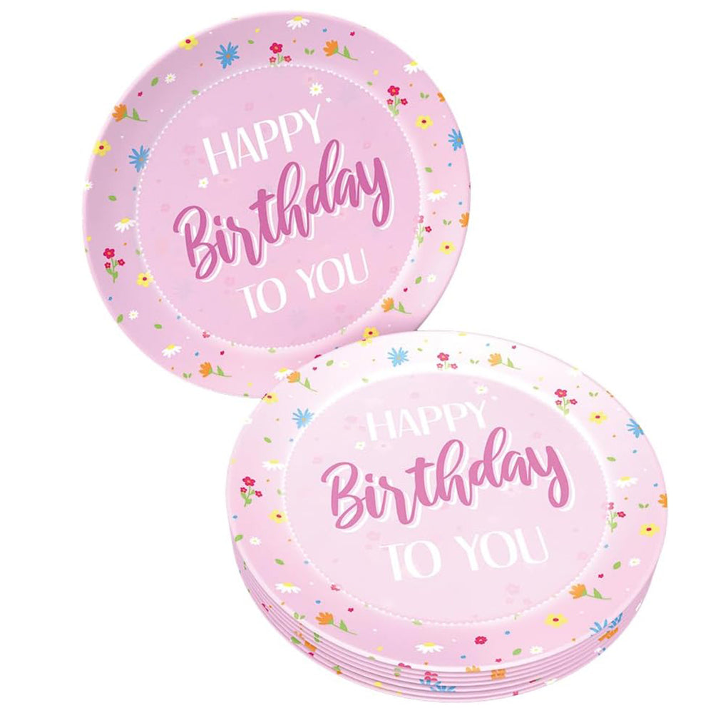 Paper plates Happy Birthday pink 9 in. 8 pack