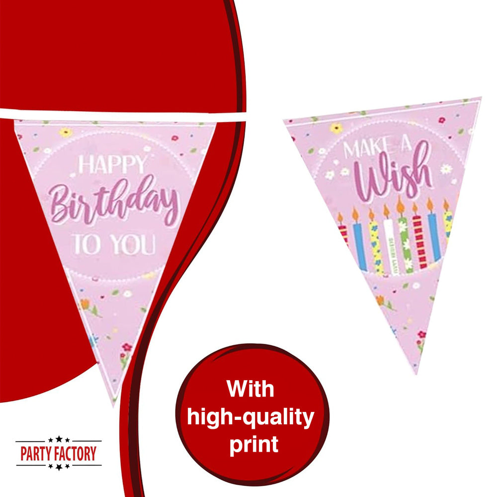 Happy Birthday pink pennant banner pink 16 ft 2