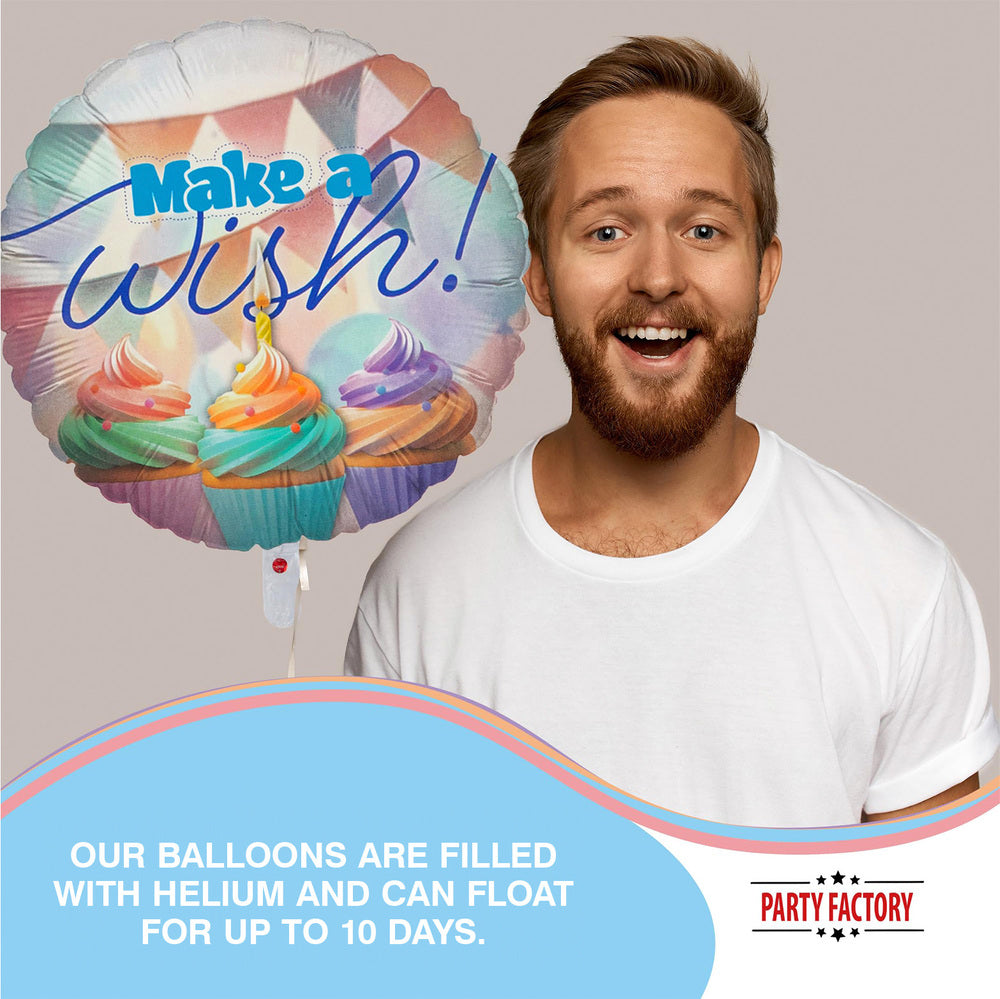 Foil balloon Happy Birthday party pastel 17 in. round Make a wish 3