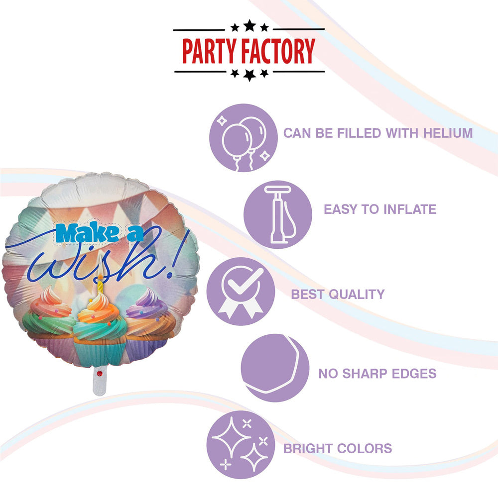 Foil balloon Happy Birthday party pastel 17 in. round Make a wish 5