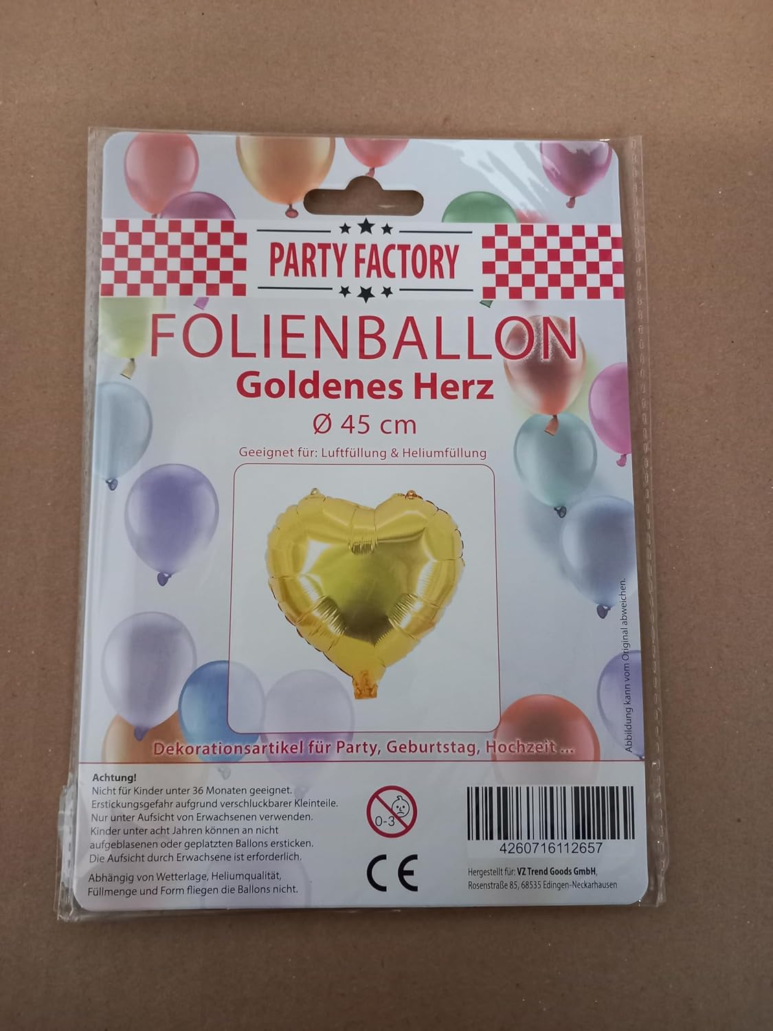 Foil balloon heart gold 17.7 in 9