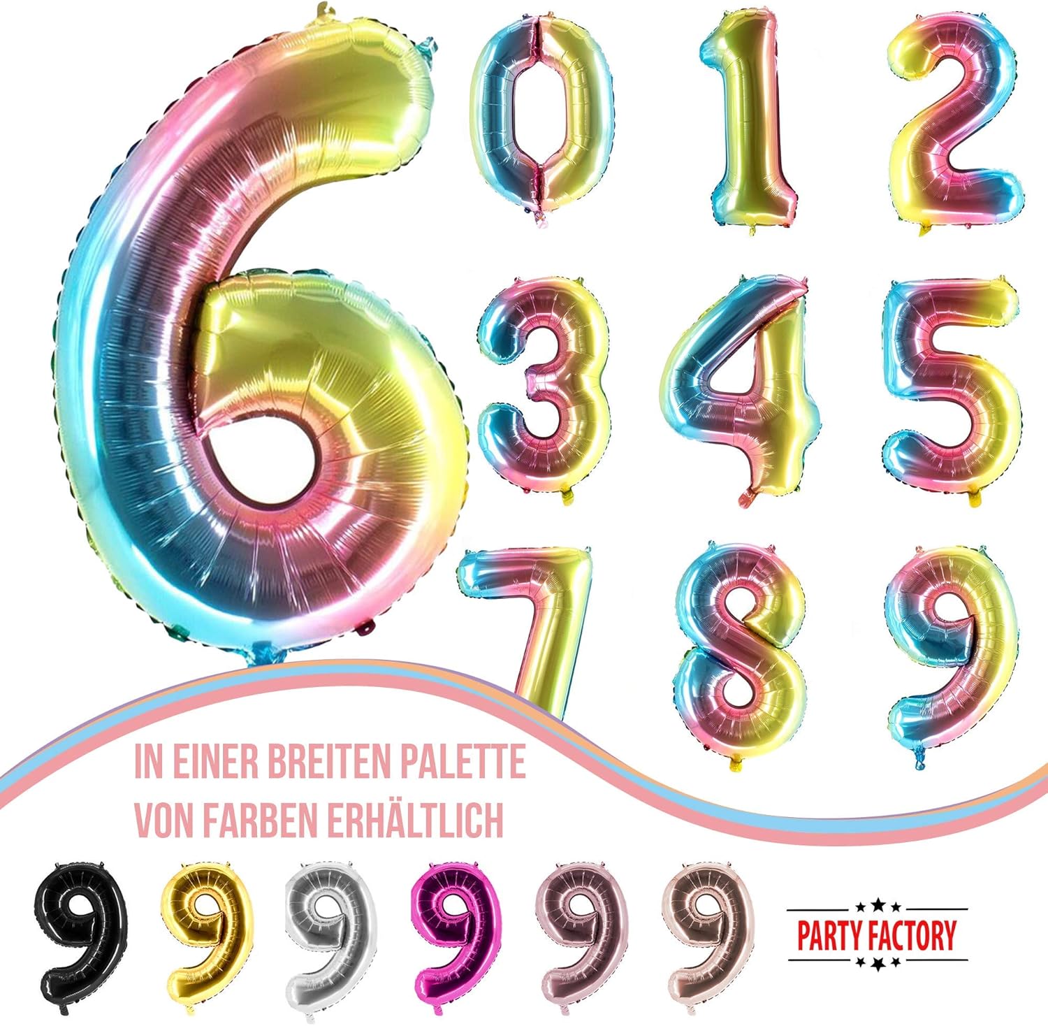 XXL foil balloon number 6 multicolor 40 in 8