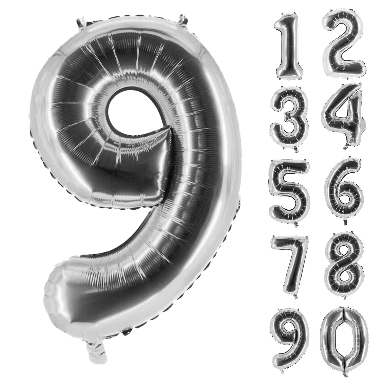 XXL foil balloon number 9 silver 40 in