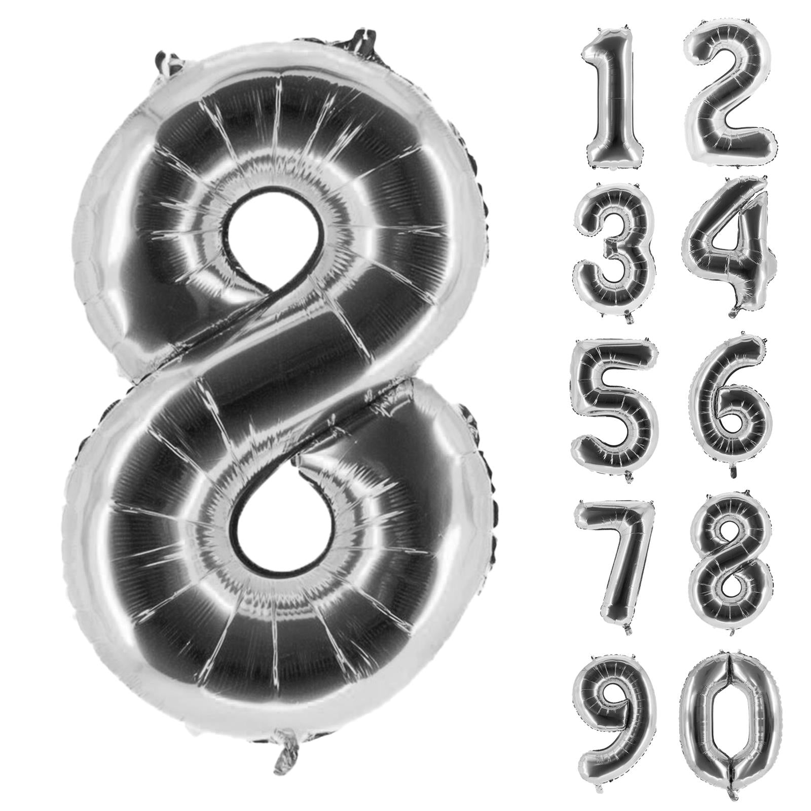 XXL foil balloon number 8 silver 40 in