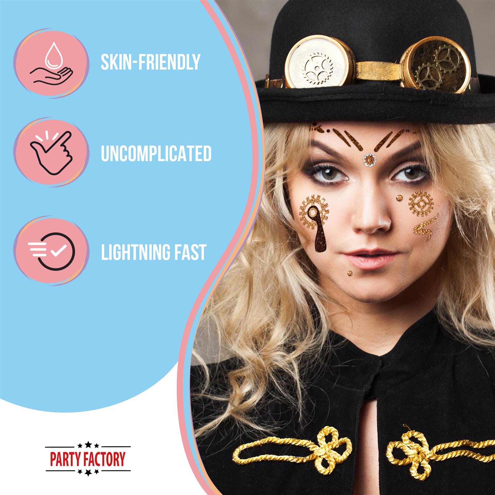 Face Tattoo steampunk gold brown glitter 4