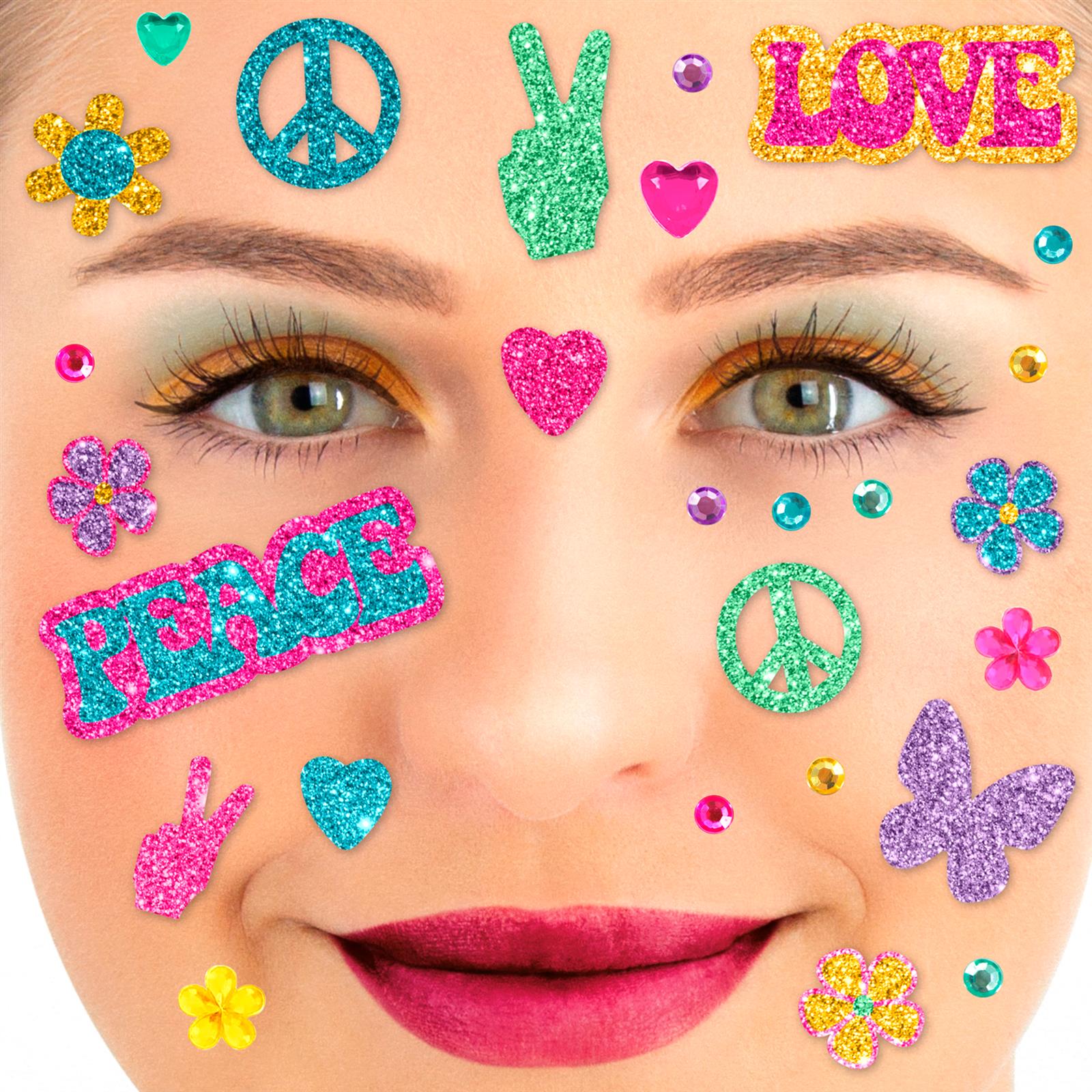 Face Tattoo flower power colorful glitter