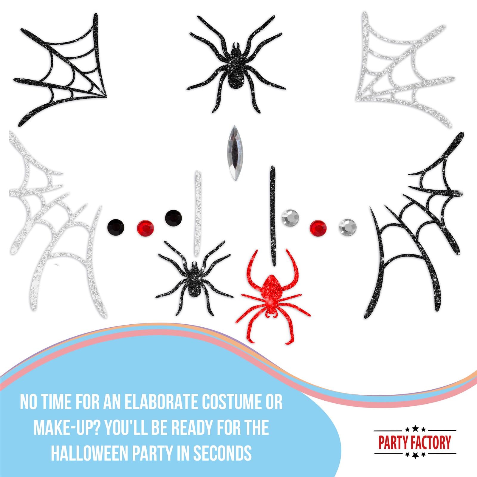 Face Tattoo spiders for Halloween silver black red glitter 3