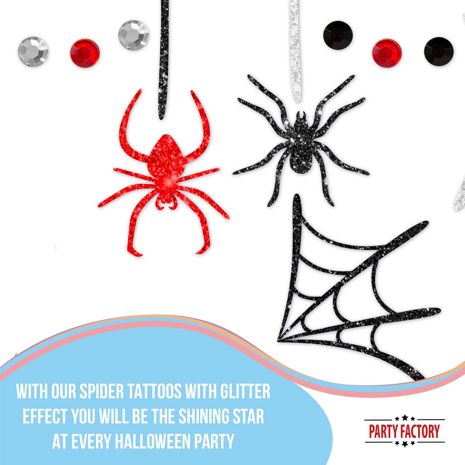 Face Tattoo spiders for Halloween silver black red glitter 5