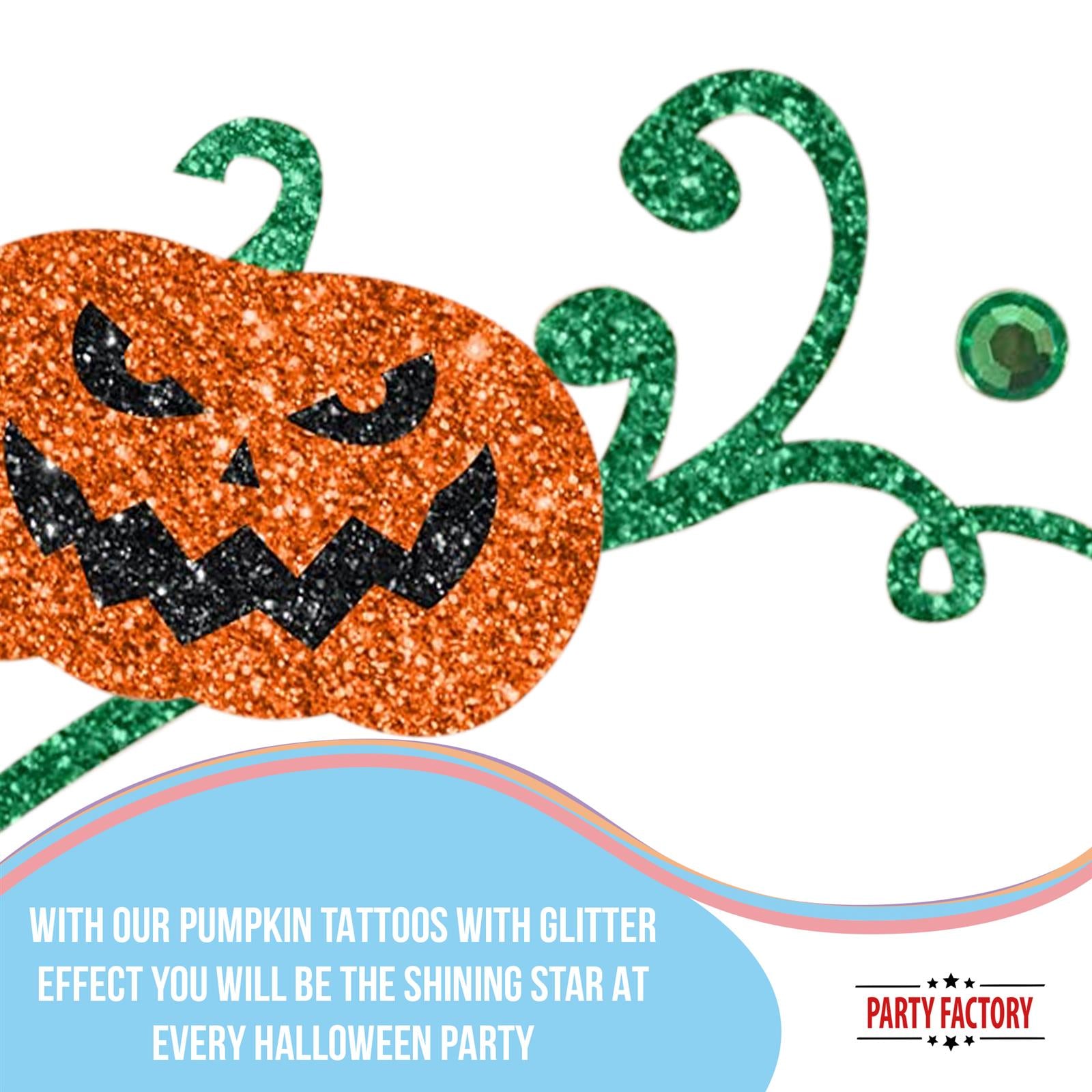 Face Tattoo pumpkin for Halloween orange green glitter 5
