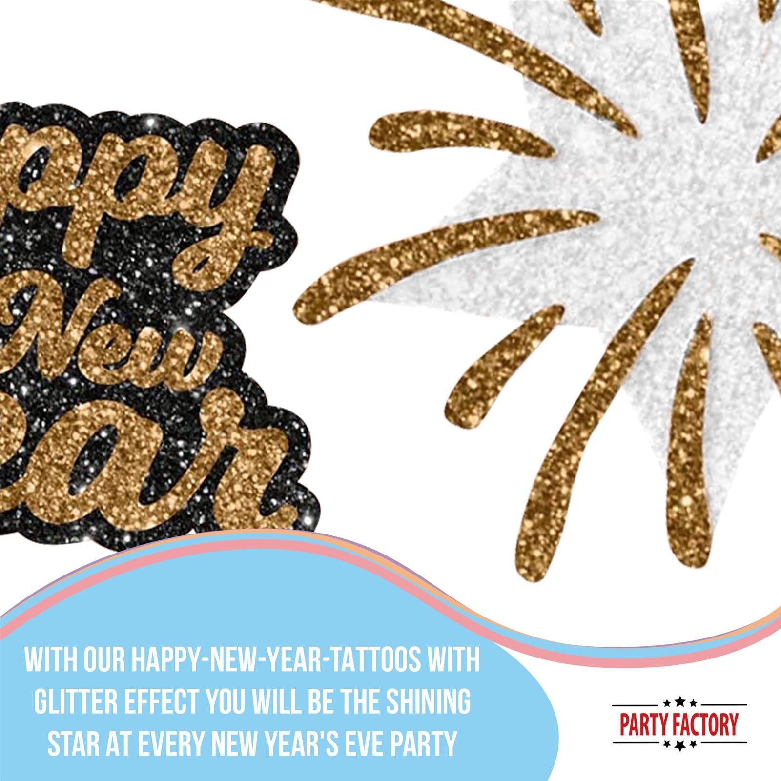 Face Tattoo Happy New Year HNY makeup alternative gold silver black glitter 6
