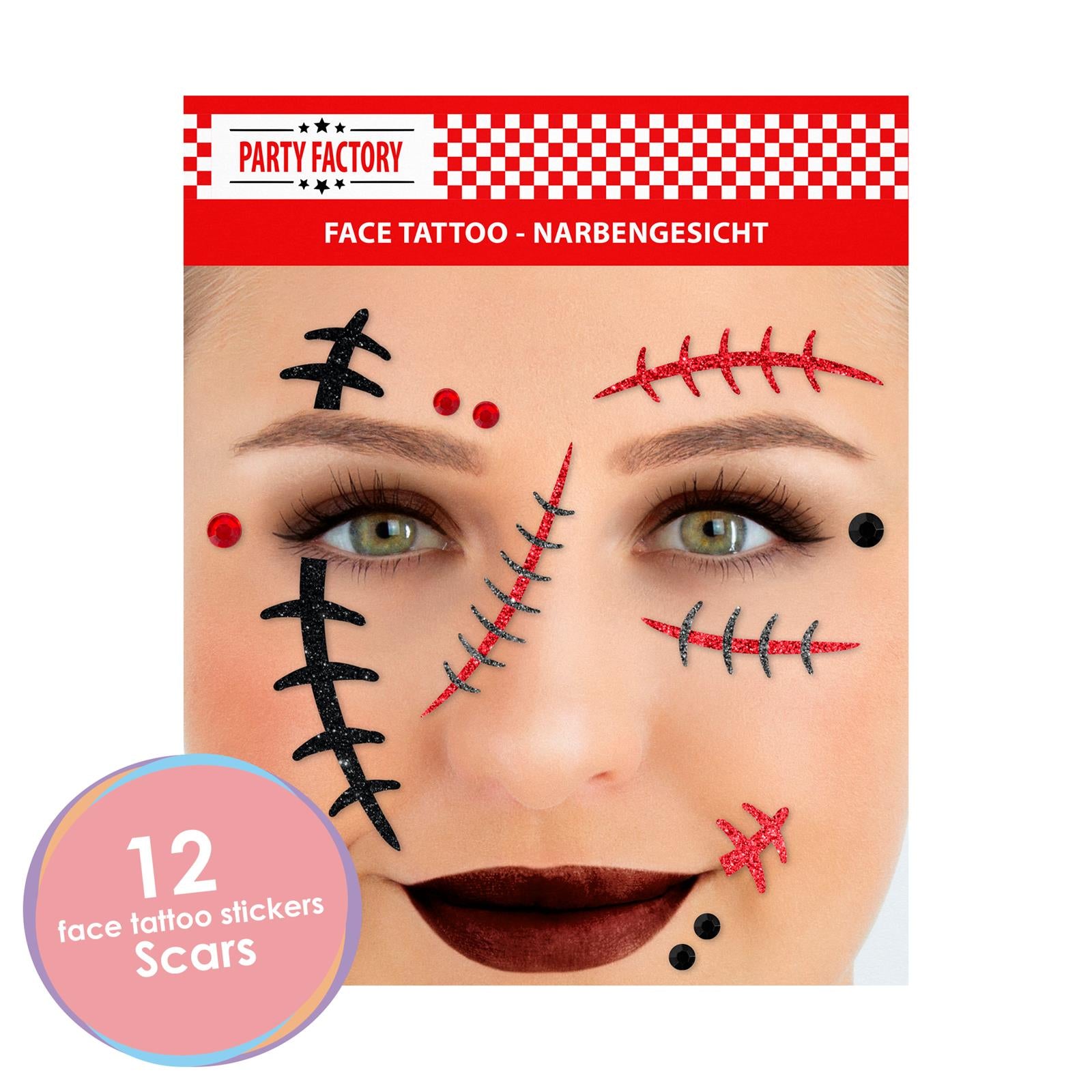 Face Tattoo scars red black silver glitter 2