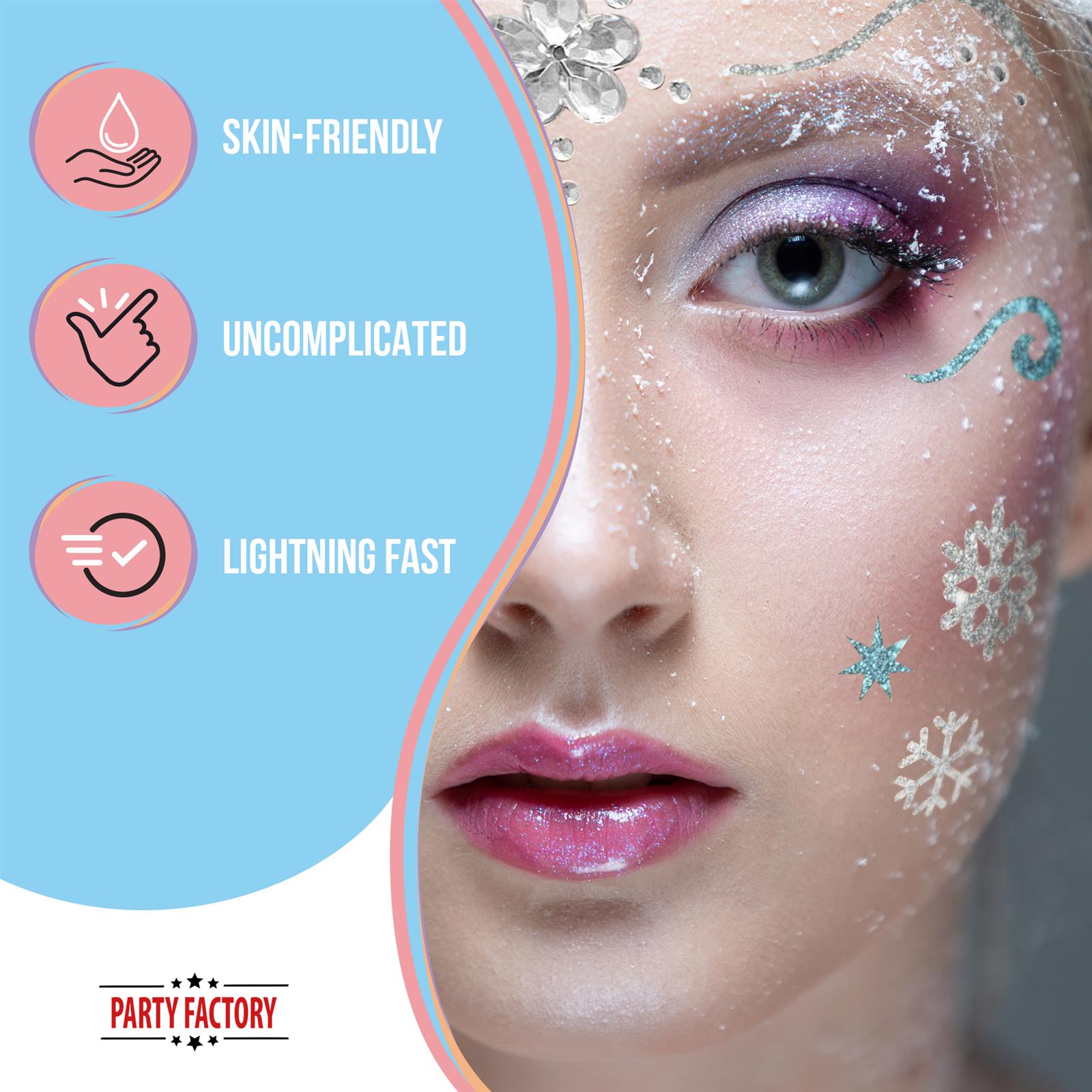 Face Tattoo ice Queen blue silver and white glitter 4