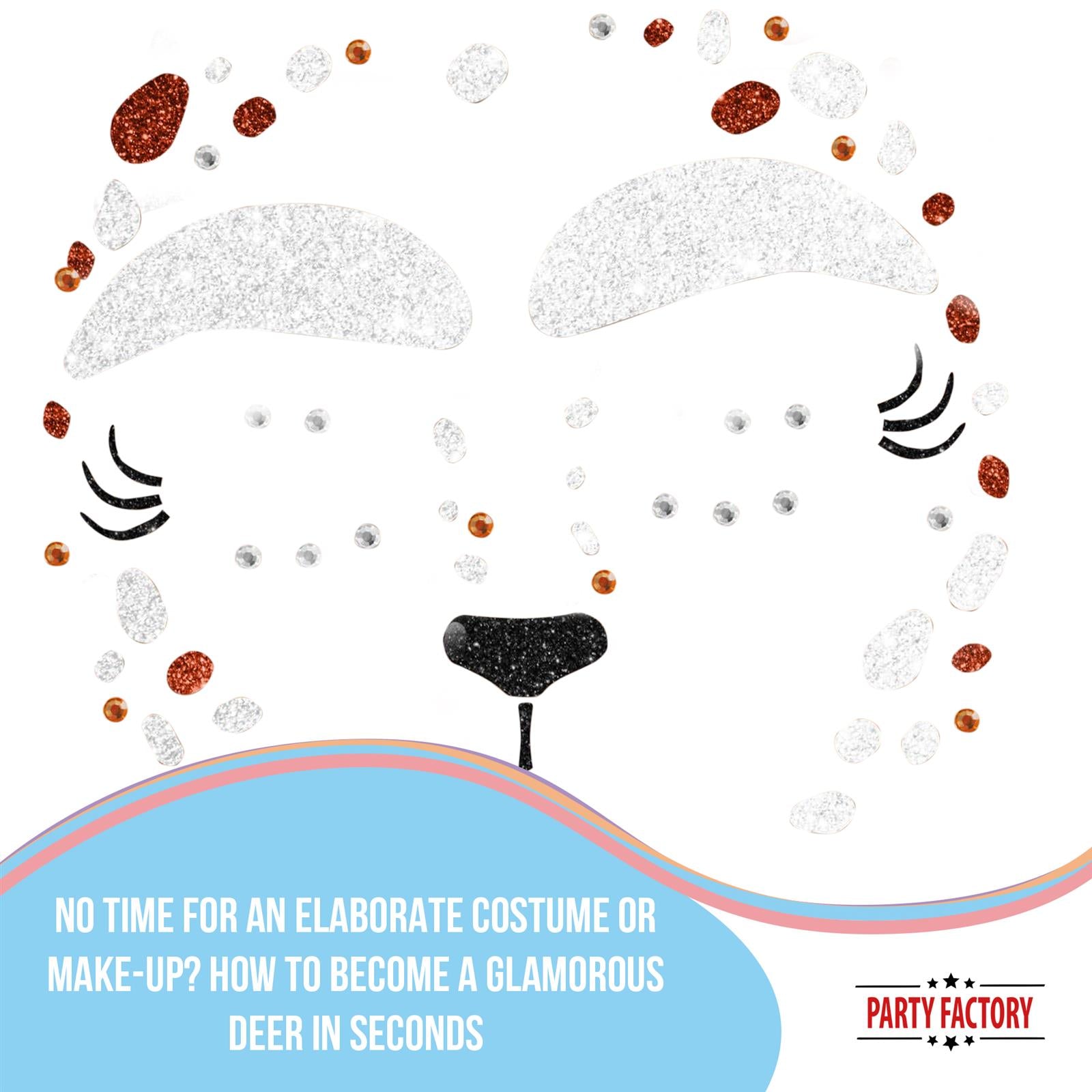 Reindeer Face Tattoo brown white and glitter perfect for Christmas 3