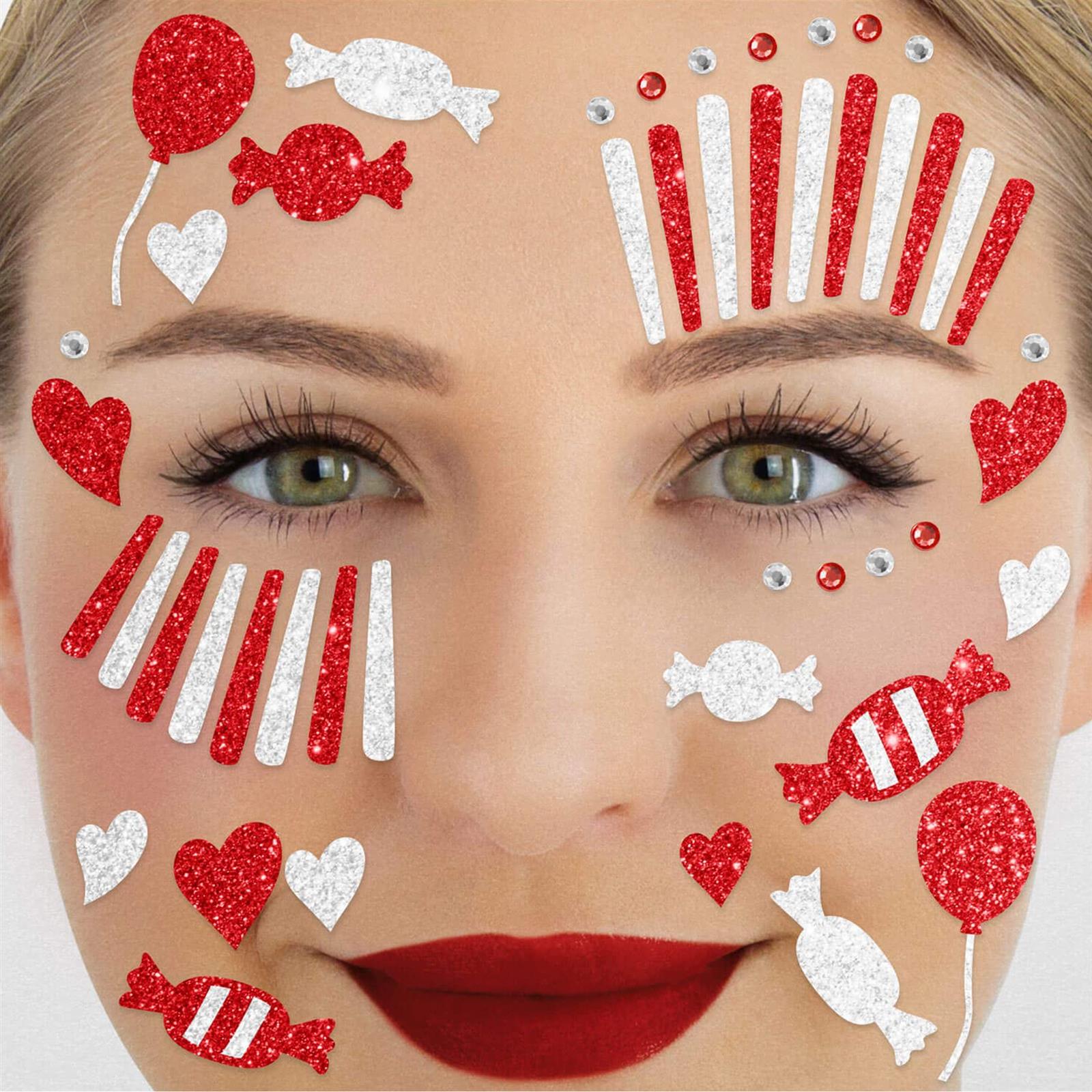 Face Tattoo clown red white glitter