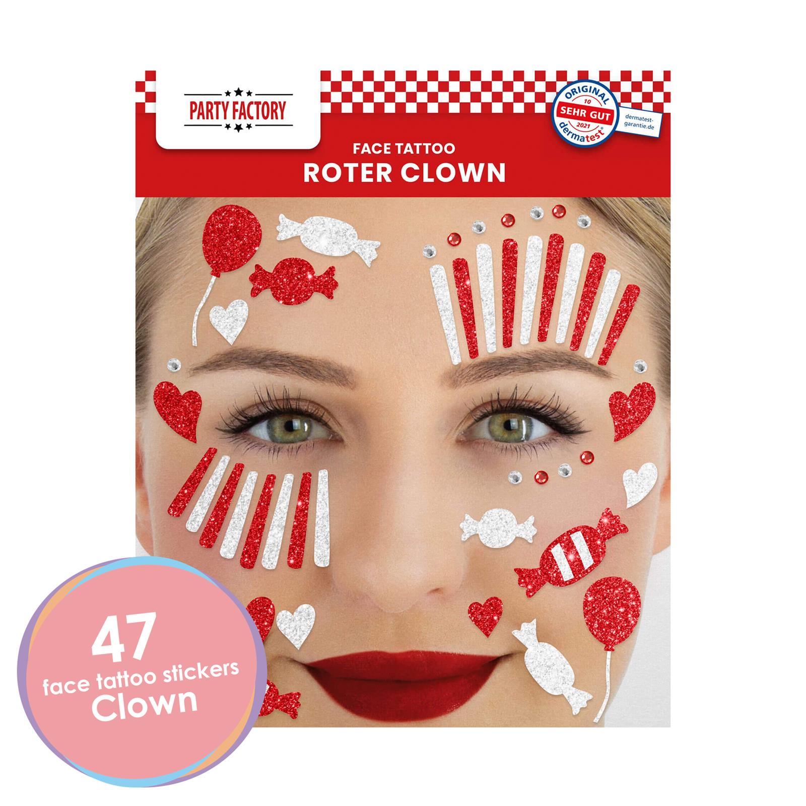 Face Tattoo clown red white glitter 2