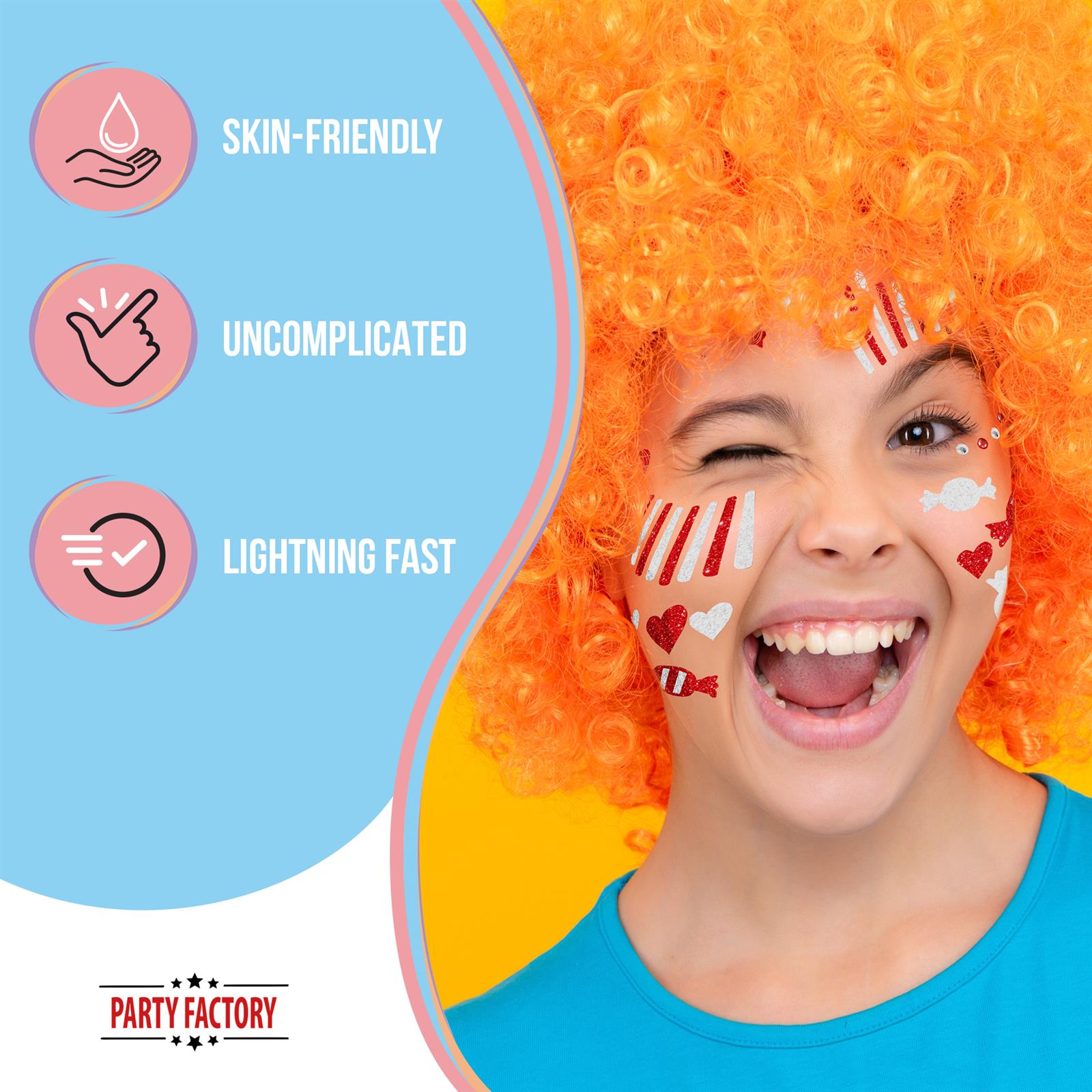 Face Tattoo clown red white glitter 4