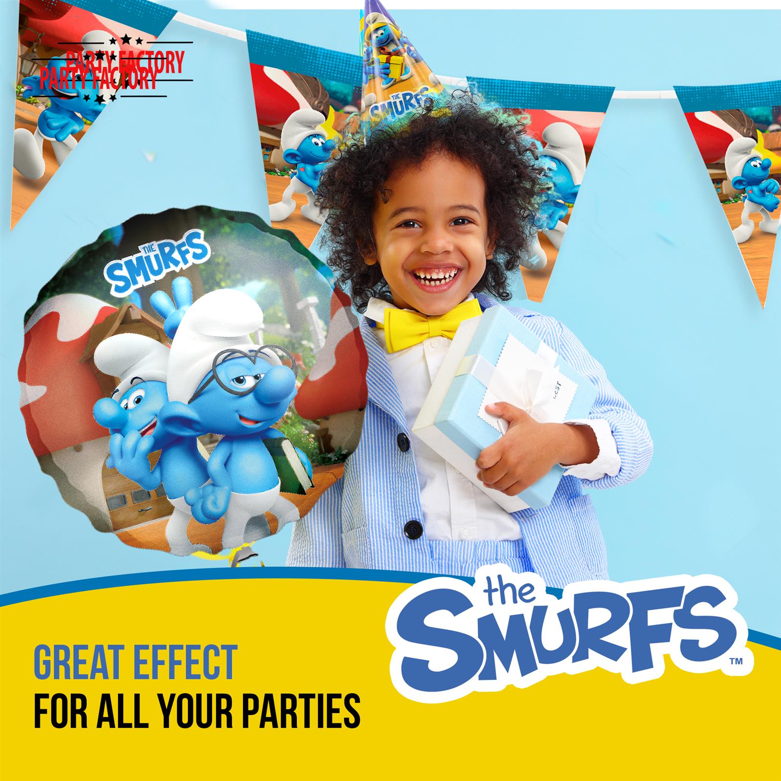 Smurfs balloon garland of 60 white blue and yellow latex balloons 4
