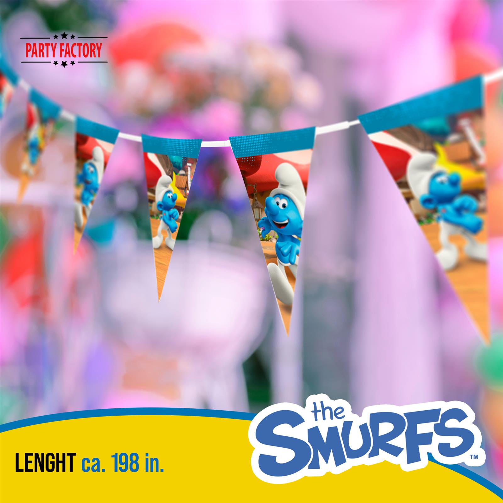 Smurfs pennant chain paper with 10 pennants blue colorful 3