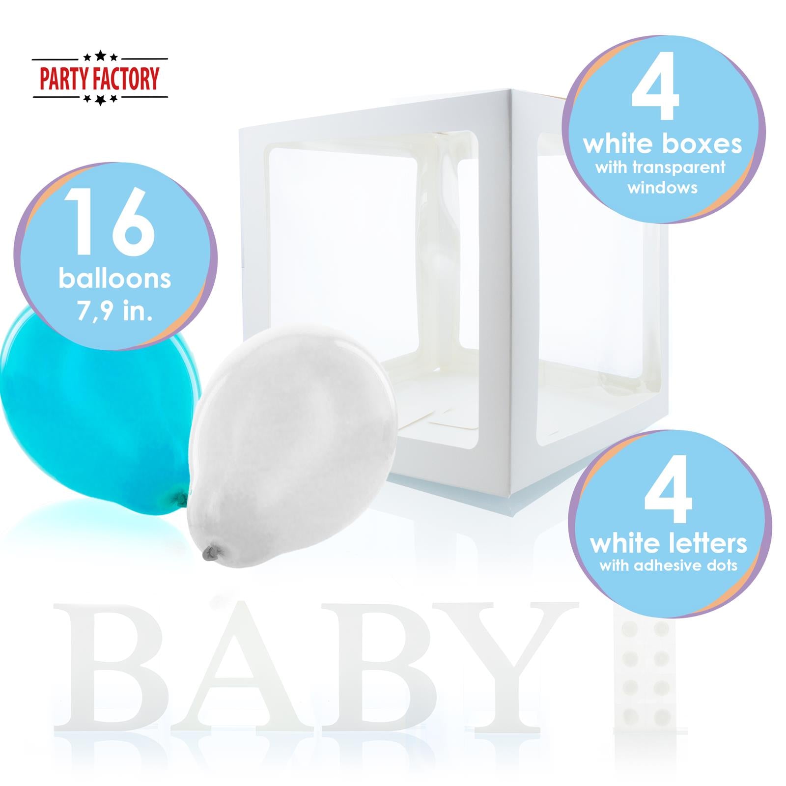 Balloon box BABY boy set of 4 incl 16 blue and white balloons 3