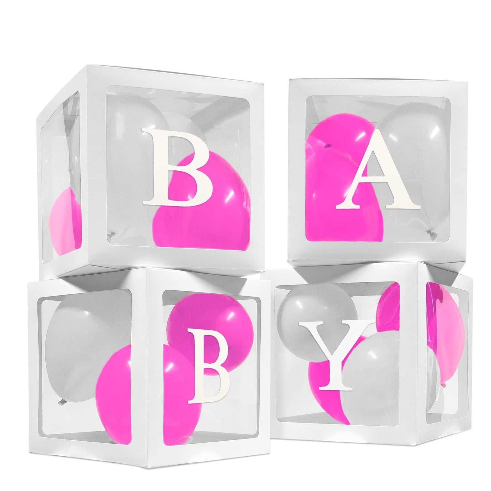 Balloon box BABY girl set of 4 incl 16 pink and white balloons