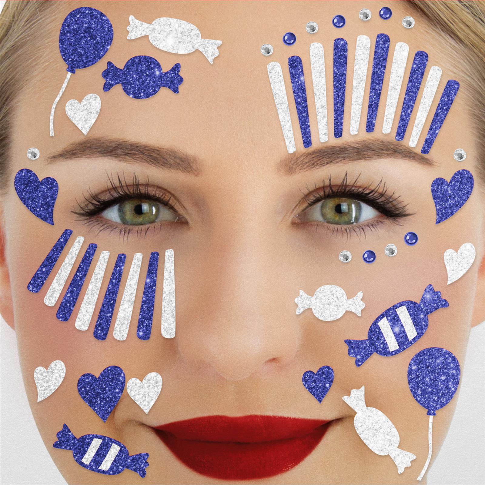 Face Tattoo clown blue white glitter