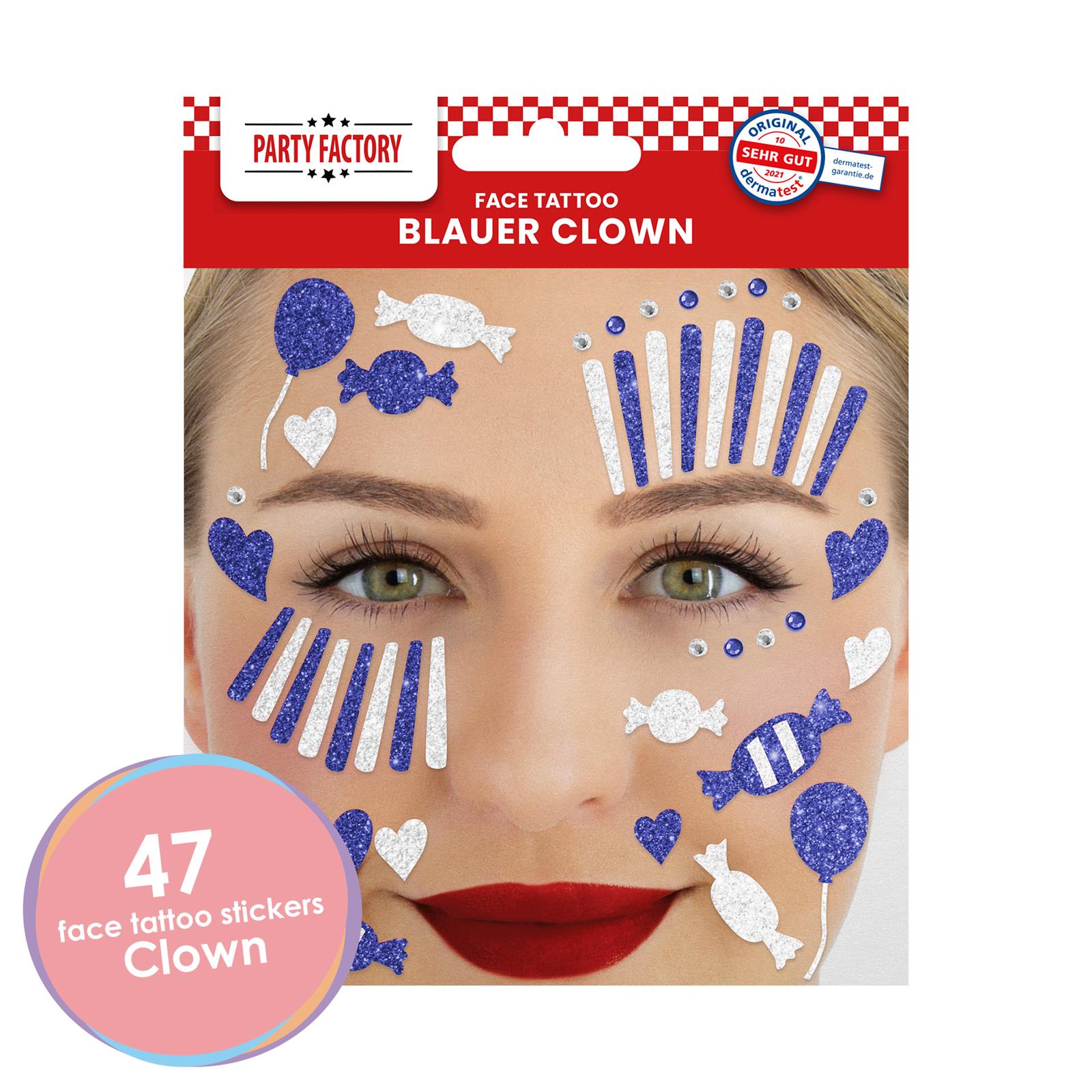 Face Tattoo clown blue white glitter 2