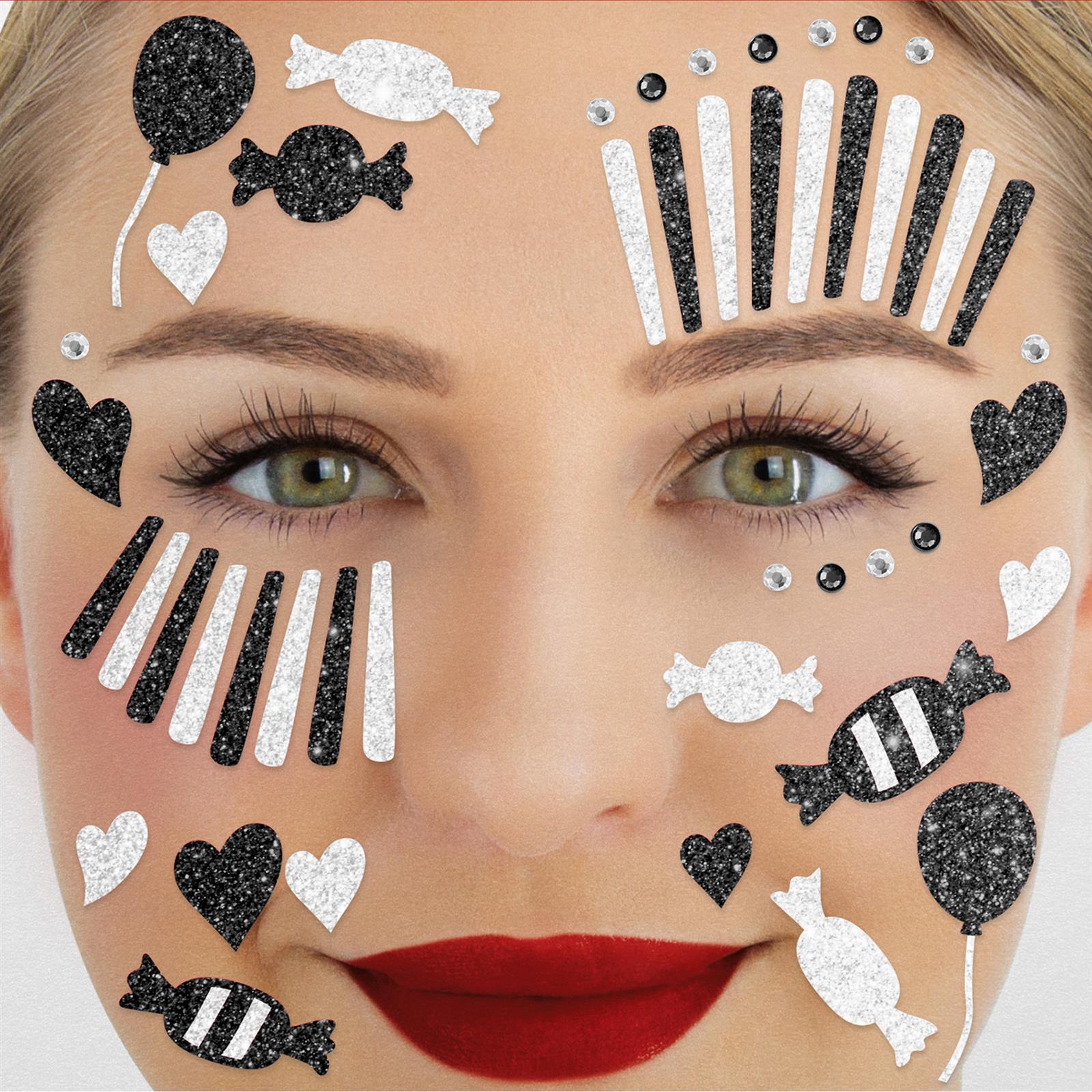 Face Tattoo clown black- white glitter