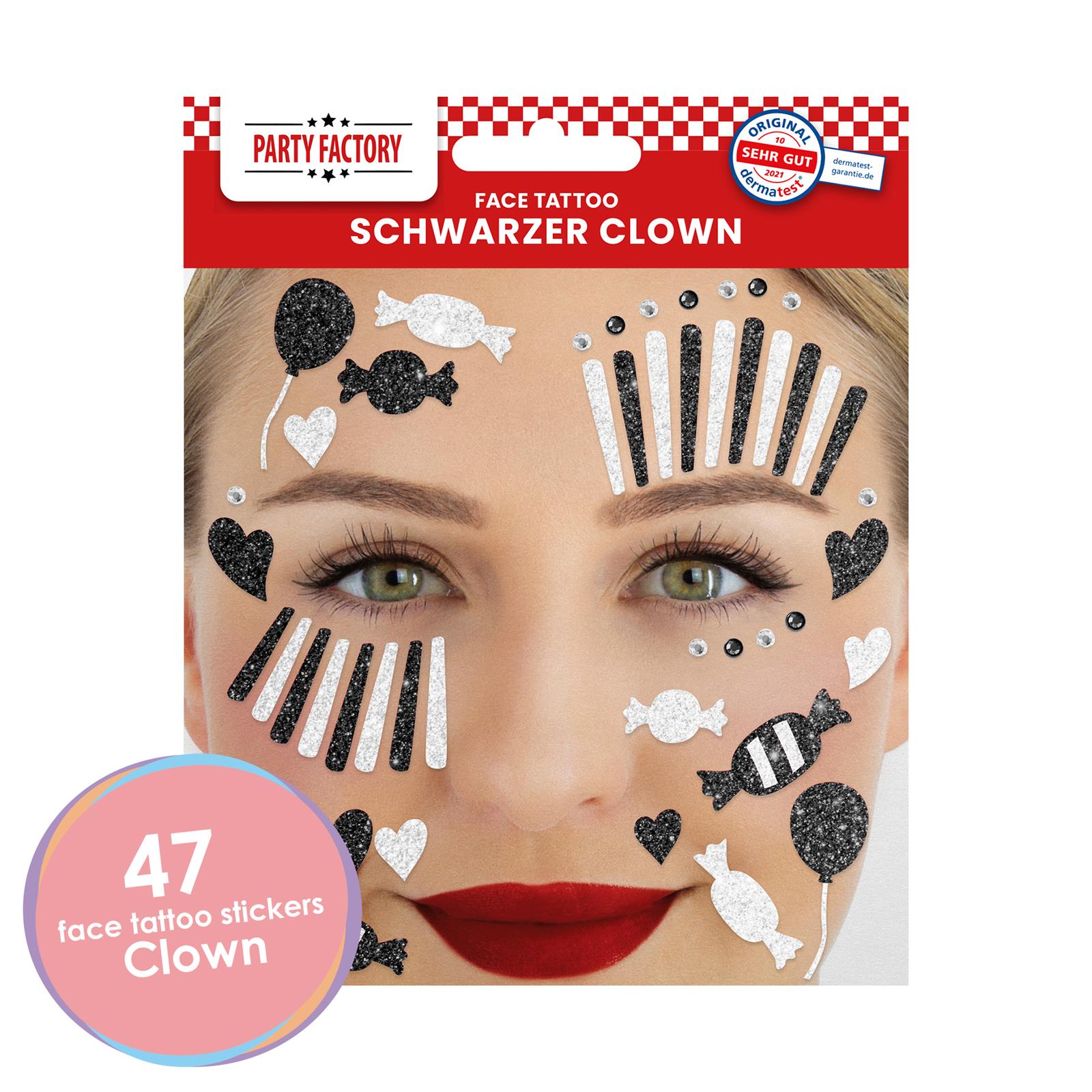 Face Tattoo clown black- white glitter 2
