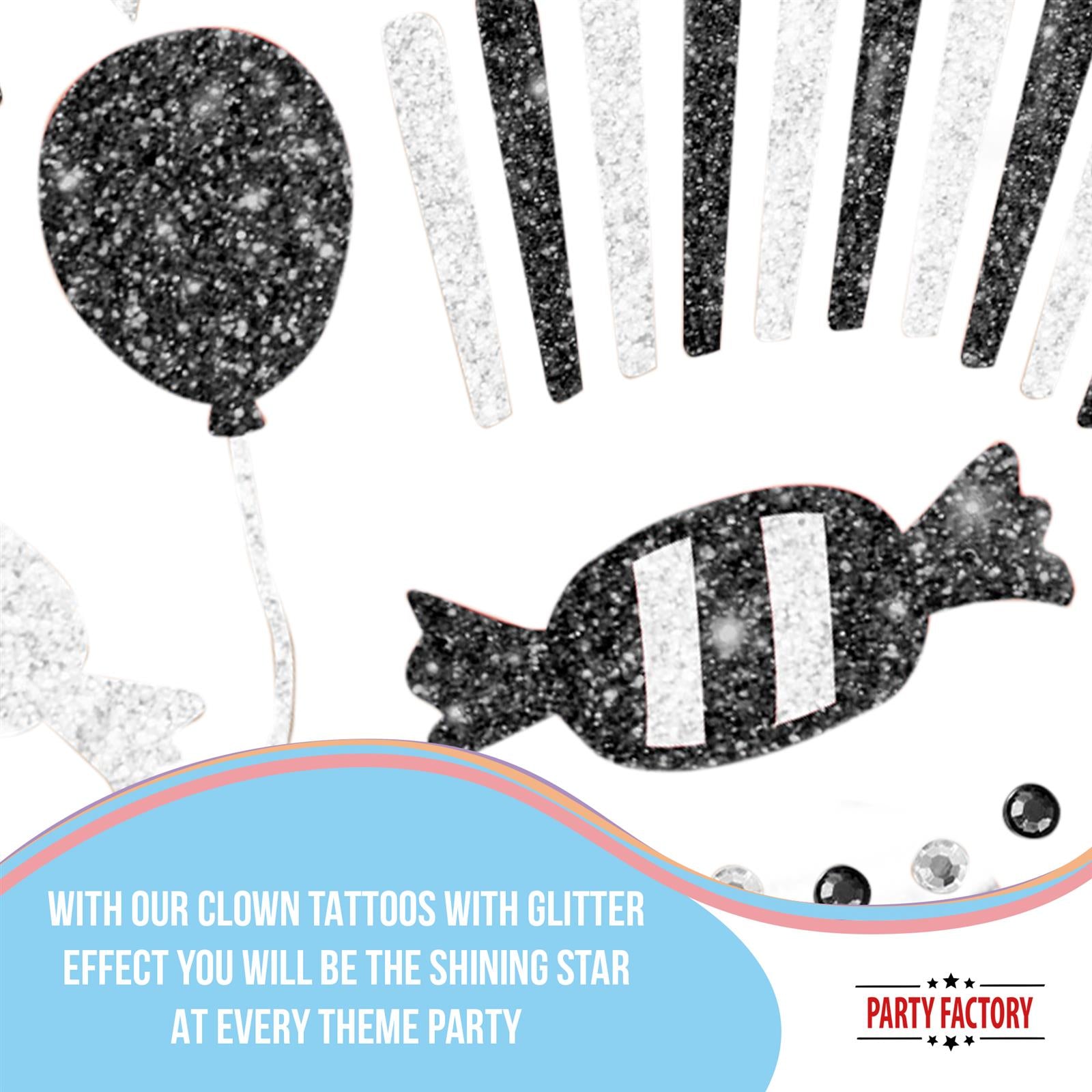 Face Tattoo clown black- white glitter 5