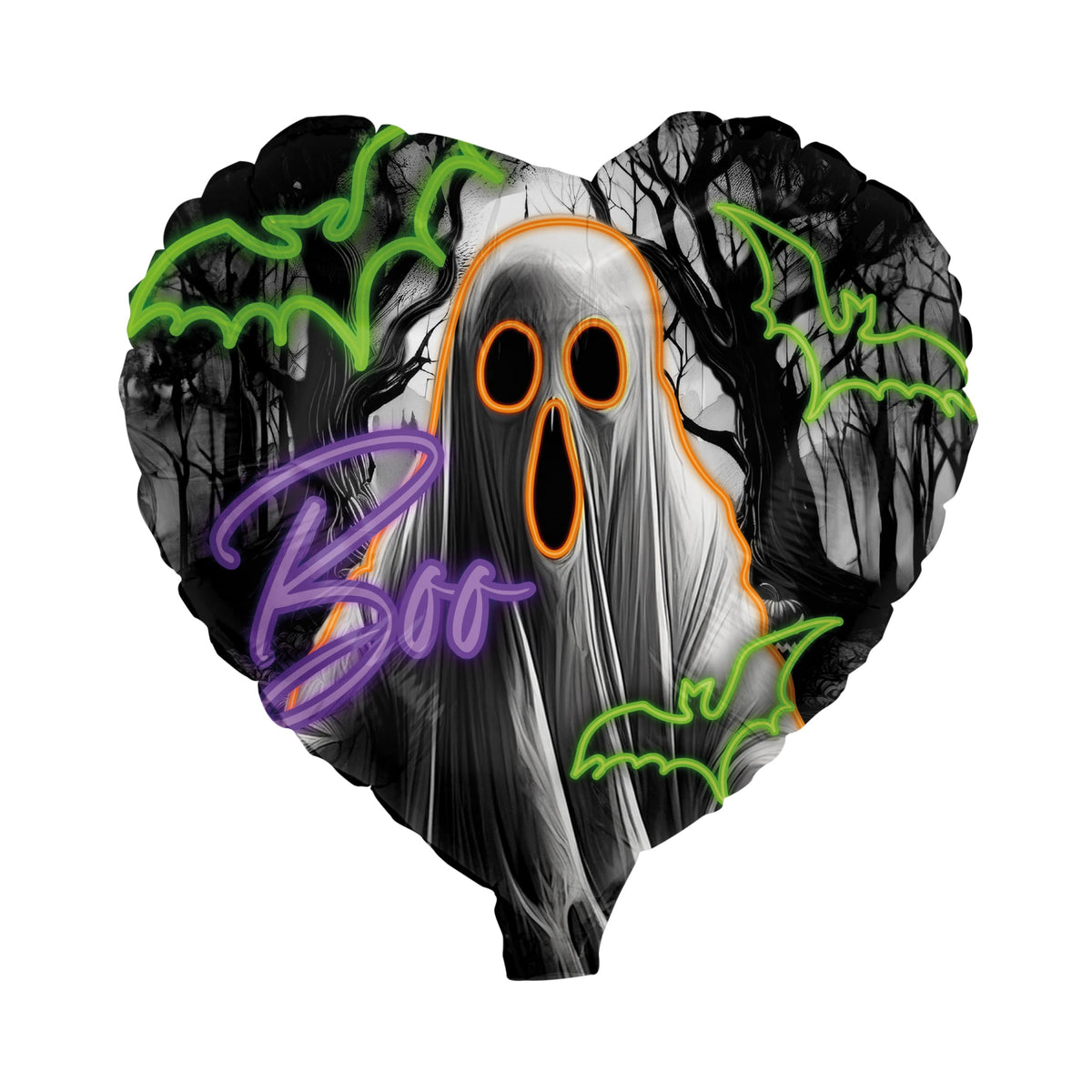 Halloween Neon ghost foil balloon heart 17 in.