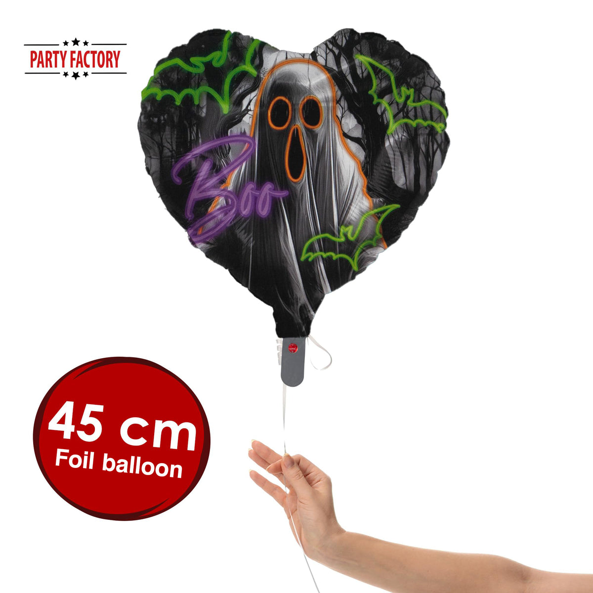 Halloween Neon ghost foil balloon heart 17 in. 2