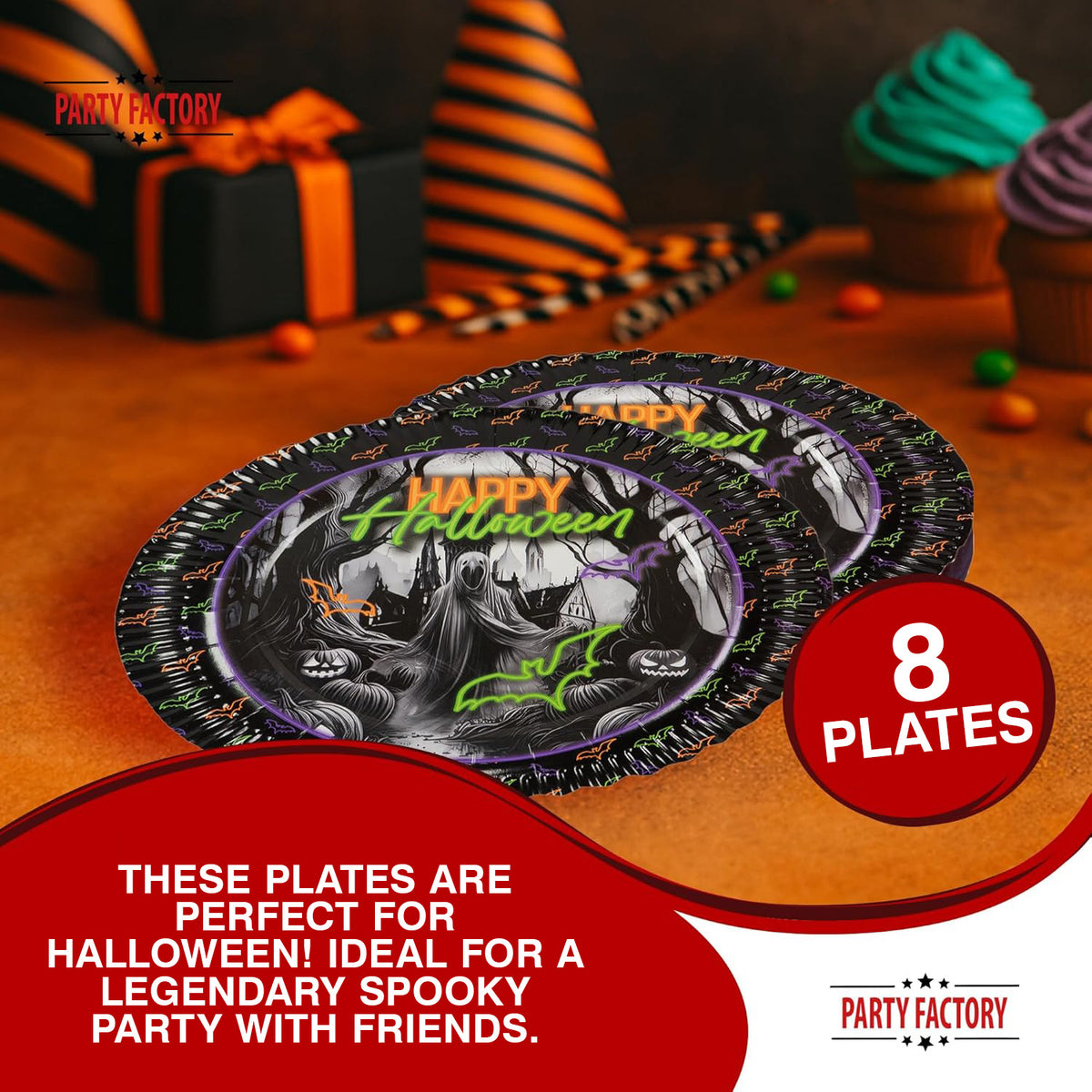 Halloween Neon Plates 9 in. 8 Pack 3