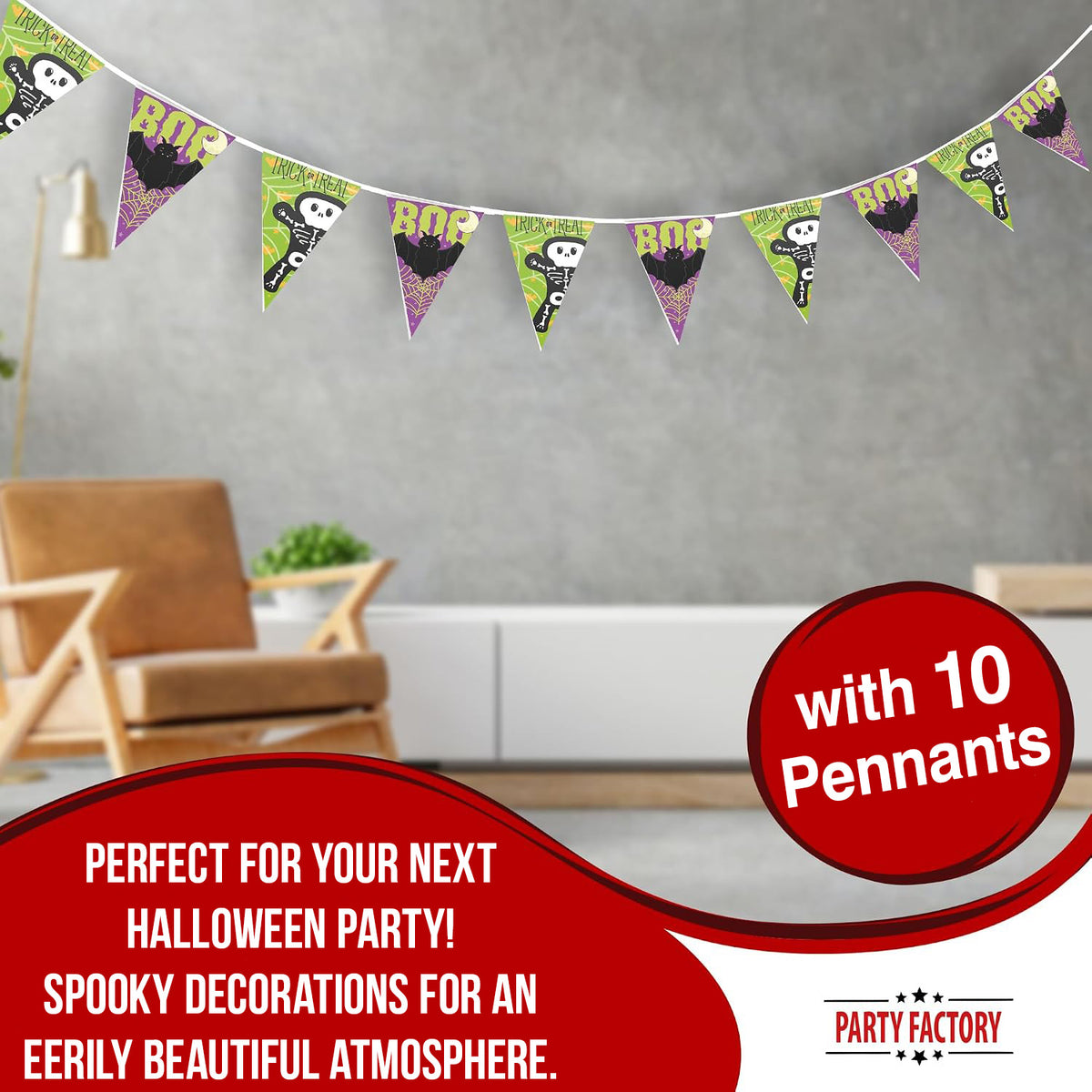 Halloween Skeleton pennant banner 16 ft 2