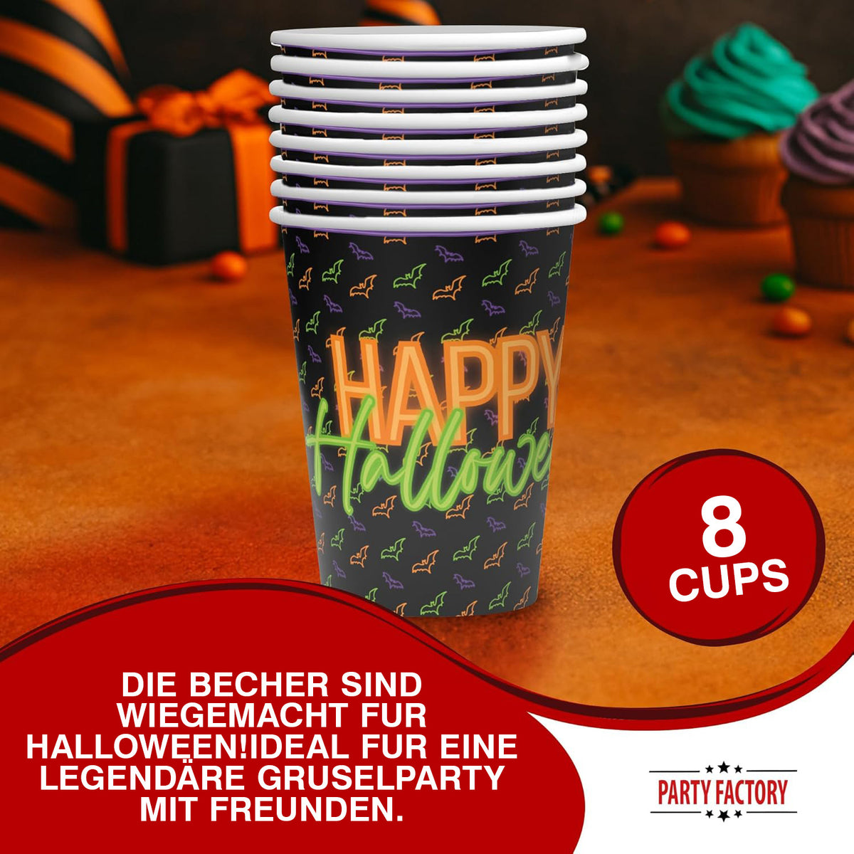 Halloween Neon Cups 8.4 oz 8 Pack – Happy Halloween 2