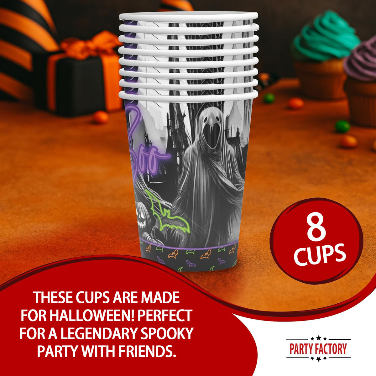 Halloween Neon Cups 8.4 oz 8 Pack 2
